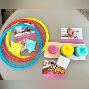 Lovevery Investigator bundle: hoops/beanbags, twist & pivot puzzle, memory cards